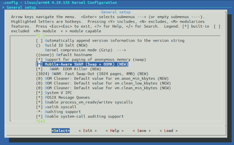 SWAM Development, make menuconfig